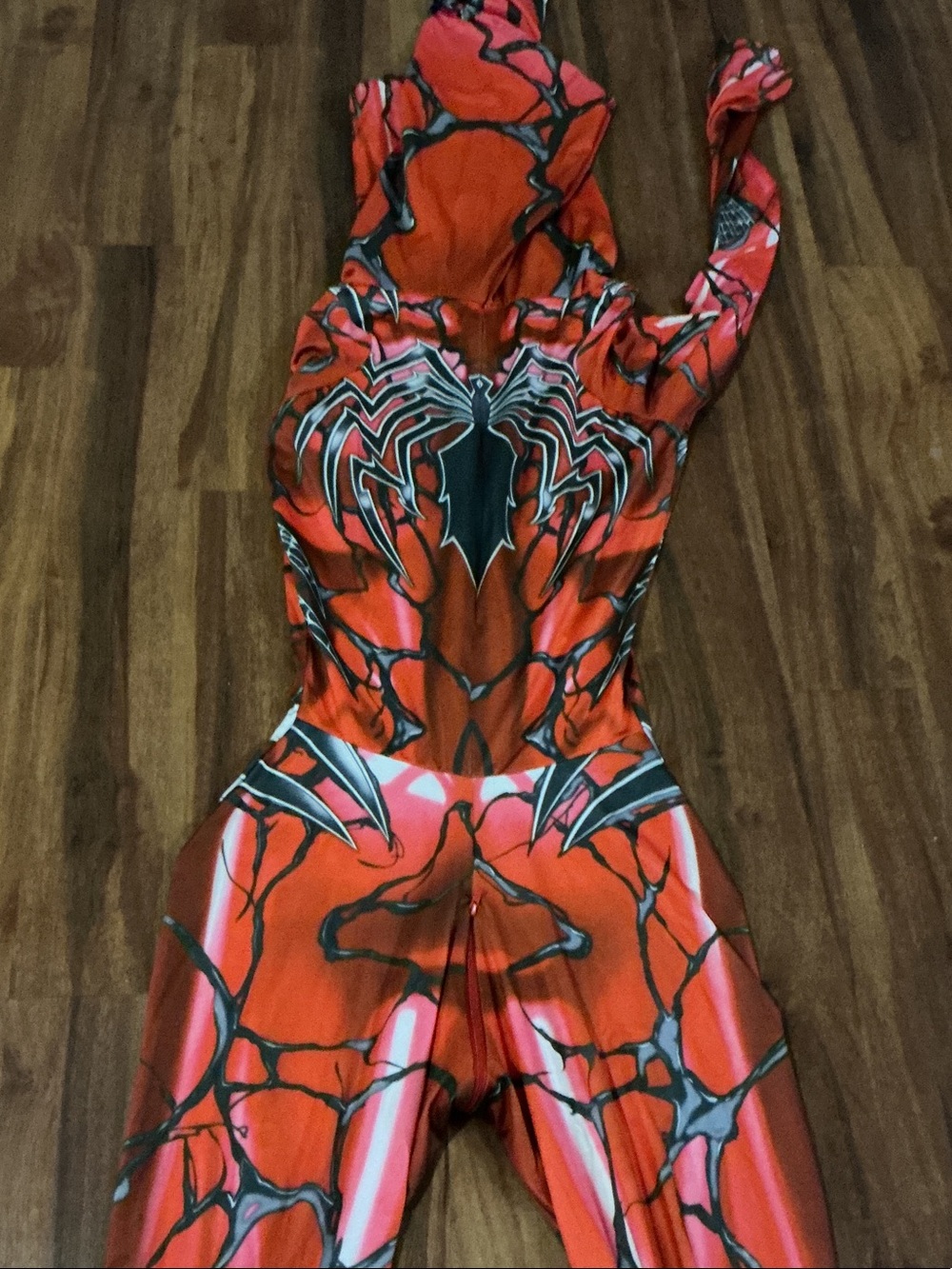 Red Spider-Style Hooded women Costume Stretchy Full-Body Suit zentai hooded grea - Picture 10 of 12